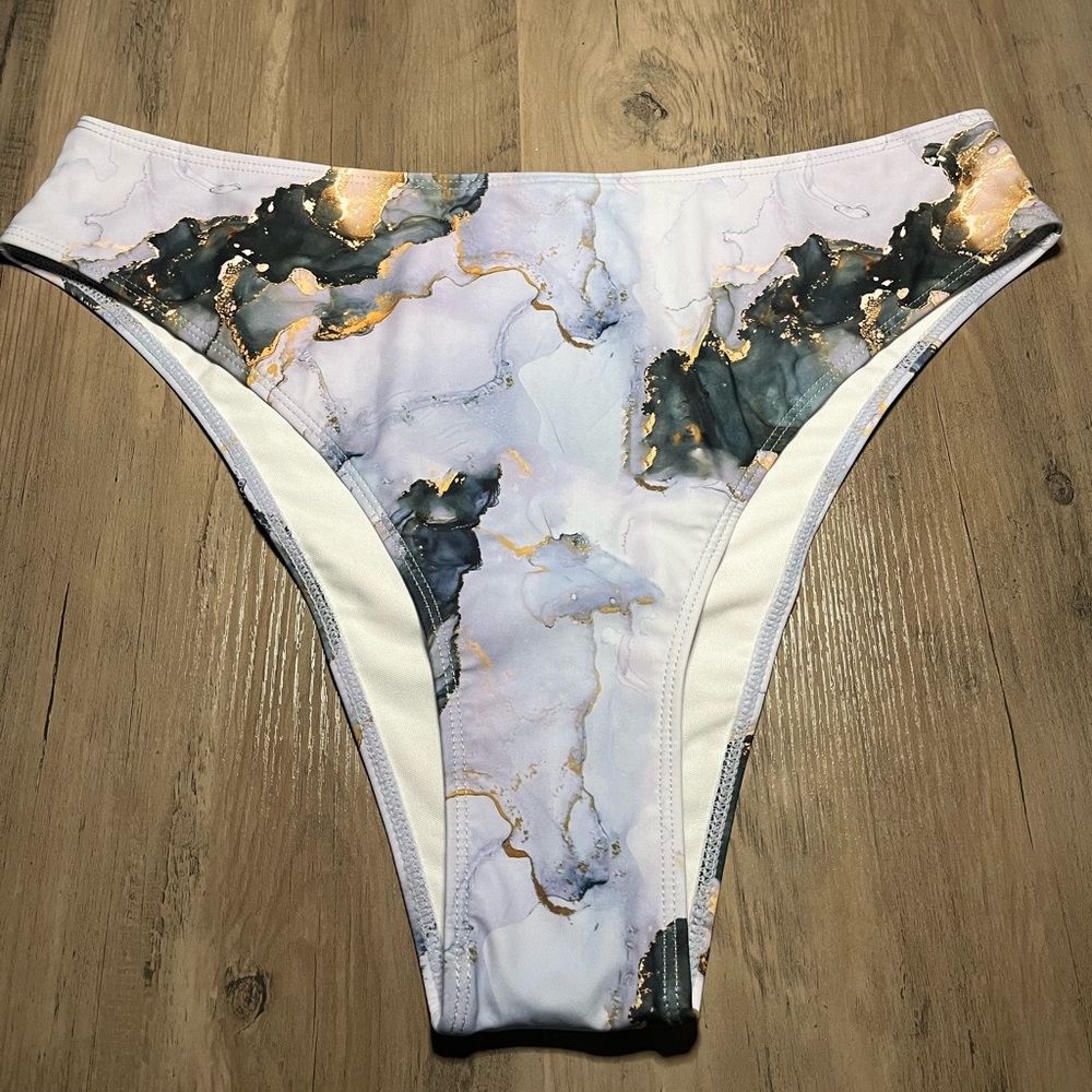 Blue Marble Print Bikini Bottoms